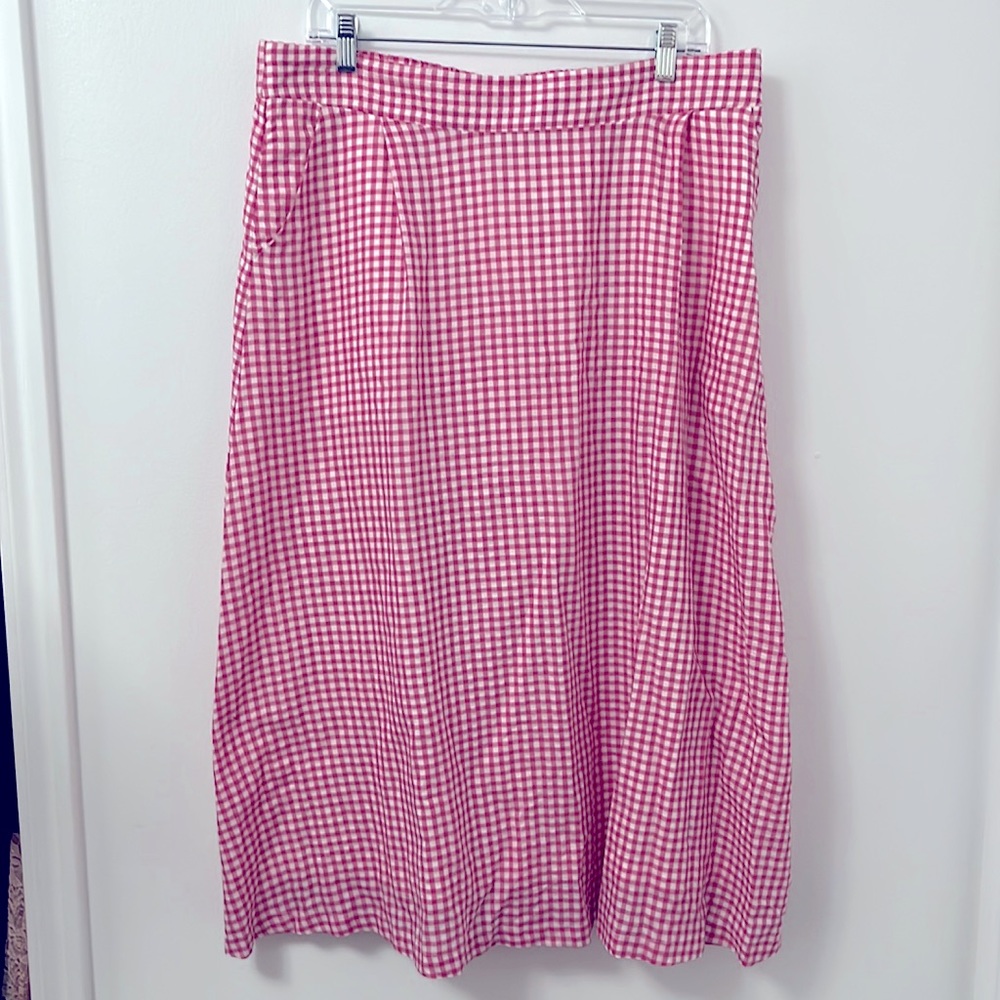 Christopher & Banks pink white gingham midi skirt